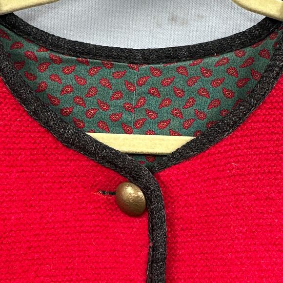 VTG 60s Wool Blazer Sweater Cardigan M/L Red Lined Mod Holiday Academia Granny - Picture 5 of 15